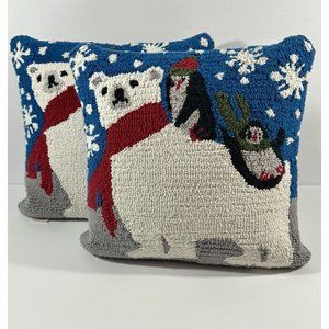 North Pole Trading Co Polar Bear Penguin Winter Pillows Christmas Holiday 14”